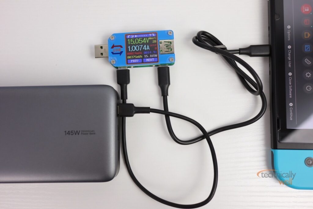 UGREEN 145w Power Bank charging the Nintendo Switch