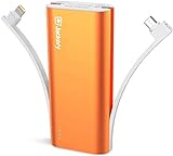 [Apple MFI Certified] Jackery Bolt 6,000mAh - Built-in Lightning Charging Cable & micro USB Cable portable Battery Phone Charger ultra-compact Power Bank Travel Charger for iPhone (Orange)