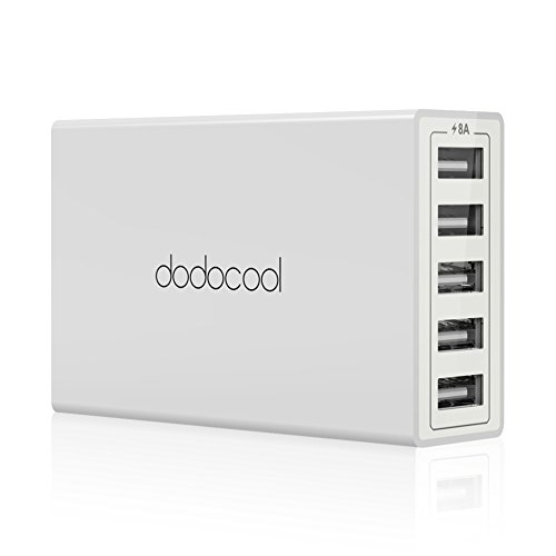 dodocool USB Charger 40W 8A 5-Port USB Charging Station with 4.92ft Detachable AC Power Cord for iPhone, iPad, Samsung, Nexus and More (White)