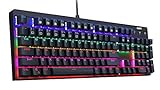 AUKEY Mechanical Keyboard LED Backlit Gaming Keyboard with Blue Switches, 104 Keys 100% Anti-ghosting with Metal Top Panel and Water-Resistant Design for PC and Laptop Gamers, Black