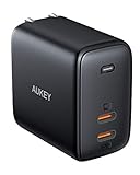 USB C Charger AUKEY USB Fast Charger 65W PD 3.0 with Dynamic Detect [GaN Power Tech] USB C Dual Port for iPhone 11 Pro Max, AirPods Pro, Google Pixel 4XL, Samsung Galaxy S10, Nintendo Switch, and more