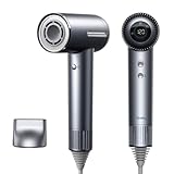 Hair Dryer, Tensky High Speed Hair Blow Dryer with Magnetic Nozzle, Ionic Hairdryer with 110, 000 RPM Brushless Motor & HD Display for Home, Travel, Self Cleaning (Premium Grey)