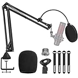 Microphone Arm Stand, TONOR Adjustable Suspension Boom Scissor Mic Stand with Pop Filter, 3/8" to 5/8" Adapter, Mic Clip, Upgraded Heavy Duty Clamp for Blue Yeti Nano Snowball Ice and Other Mics(T20)