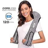 Cordless Shiatsu Back and Neck Massager with Heat - Portable Deep Kneading Massage for Shoulder- Rechargeable Hands Free Massager Pillow Automated Programs - Home, Car, Office (Gray)