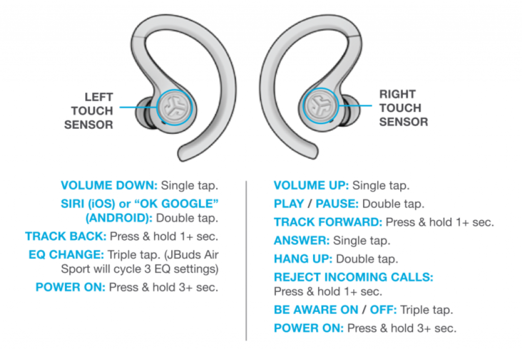 JBuds Air Sport button controls